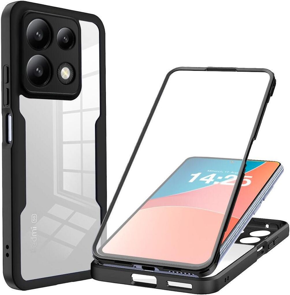 360 Grad Handyhülle für Xiaomi Redmi Note 13 5G Full Cover Rundum Schutz Farbe: Schwarz