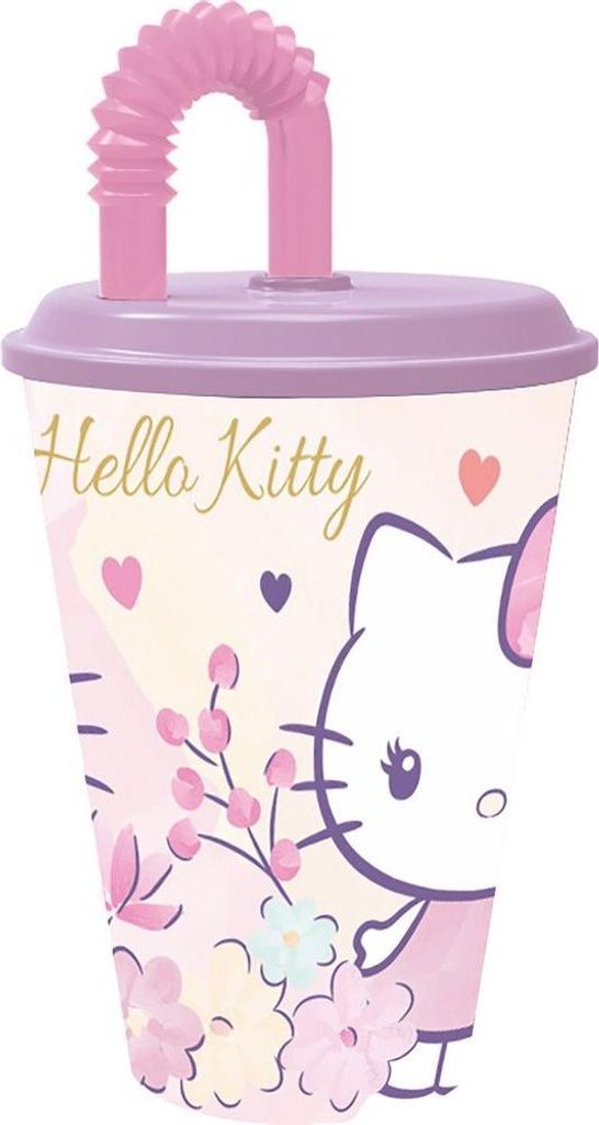 Tataway Sportbecher mit Strohhalm, 430 ml, Hello Kitty – lustiges und praktisches Design für Kinder, ideal für sportliche Aktivitäten und Ausf...
