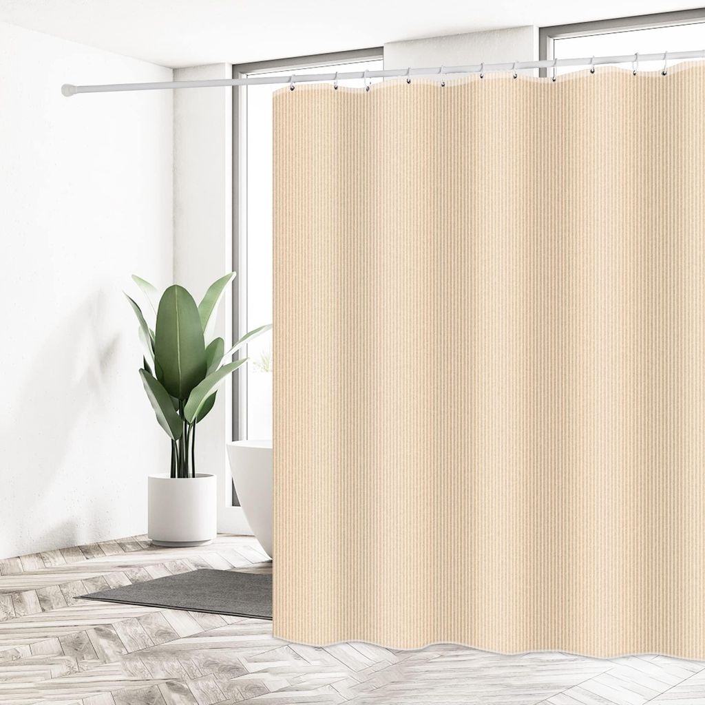 Duschvorhang 180x200 cm, beige, wasserdicht, Polyester, waschbar, schnelltrocknend, mit 12 Duschvorhangringen und beschwertem Saum.