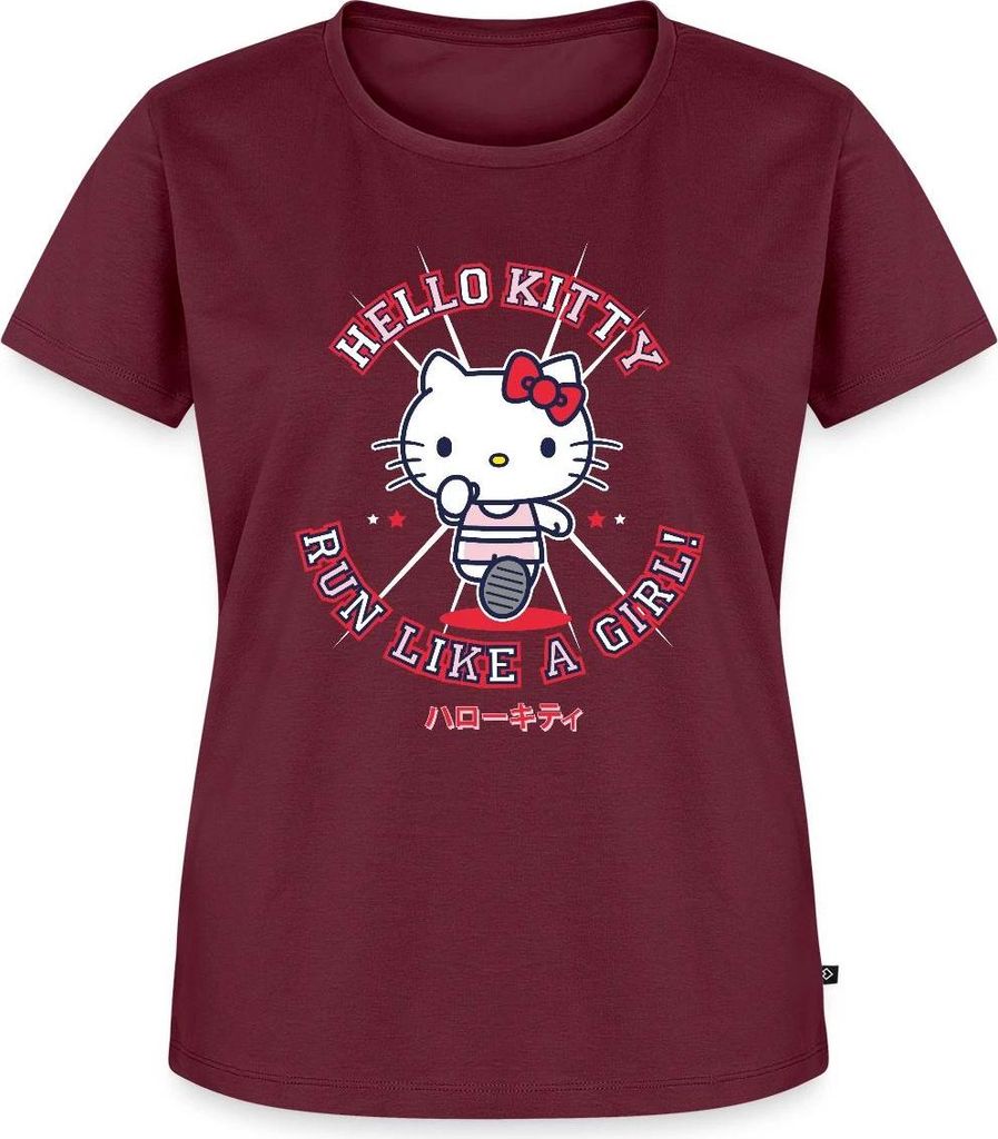 Spreadshirt Hello Kitty Run Like A Girl Sport Frauen Premium T-Shirt, 3XL, Burgunderrot