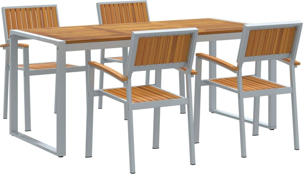Möbel 5-teiliges Garten-Esszimmer-Set aus massivem Akazienholz und Metall - Gartentische 3284371