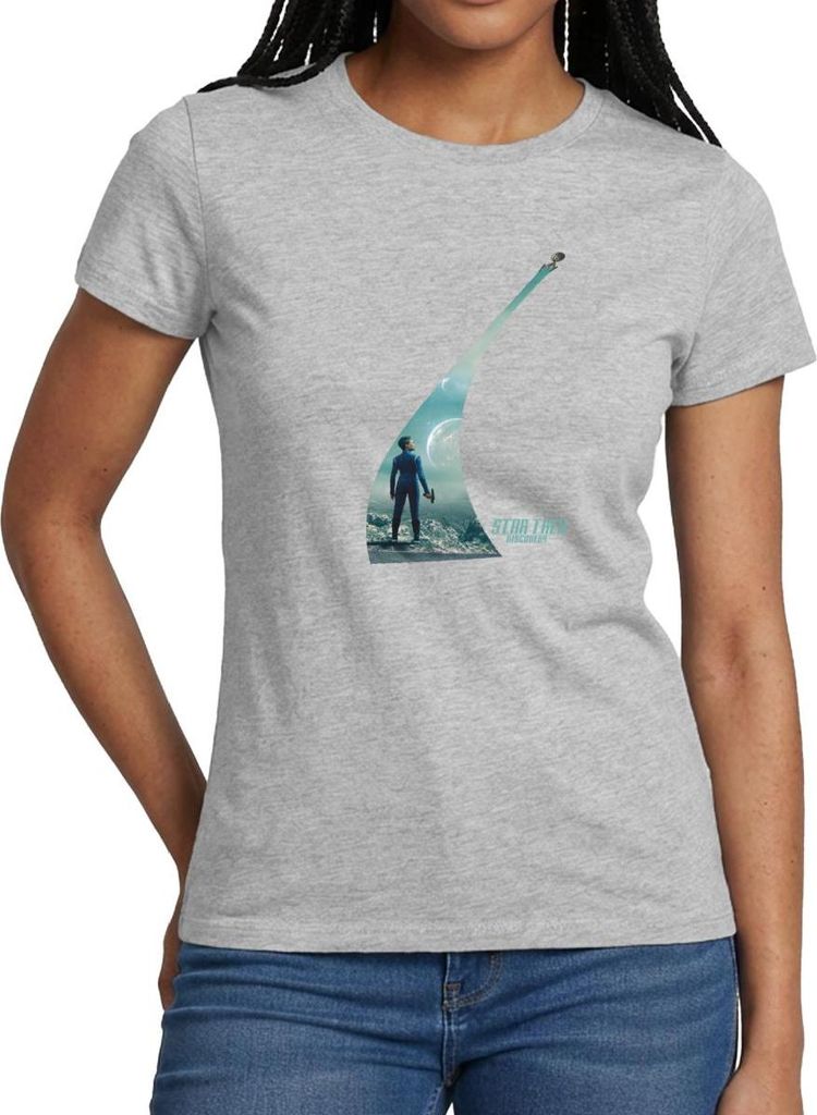 Spreadshirt Star Trek Discovery Michael Burnham Phaser Frauen T-Shirt, XL, Grau meliert