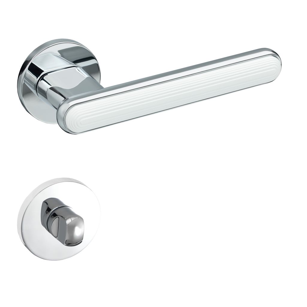 Gavroche Türgriffe Silber Chrom Weiß Set WC/Bad Türklinken Innentüren Drückergarnitur Zimmertür mit runder Rosettengarnitur aus Zink