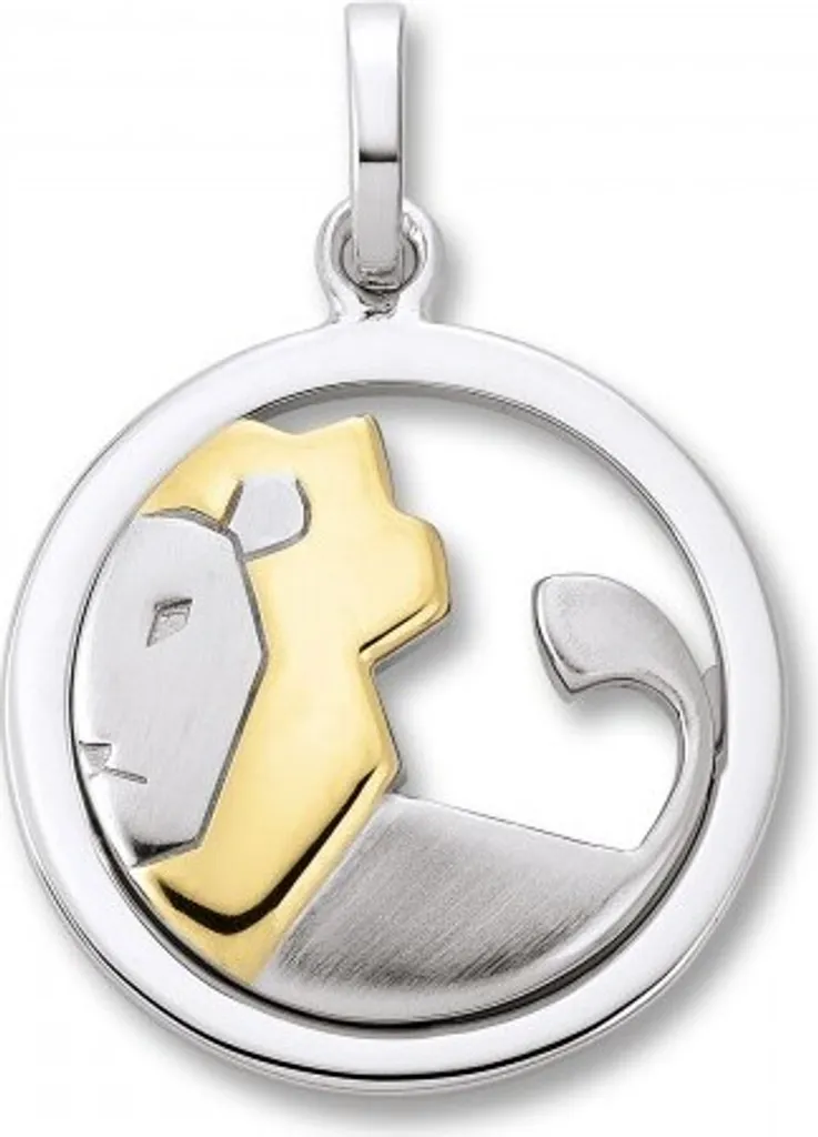 Ciondolo Leone Argento 925 Rodiato e Oro Giallo - Gioiello Zodiacale