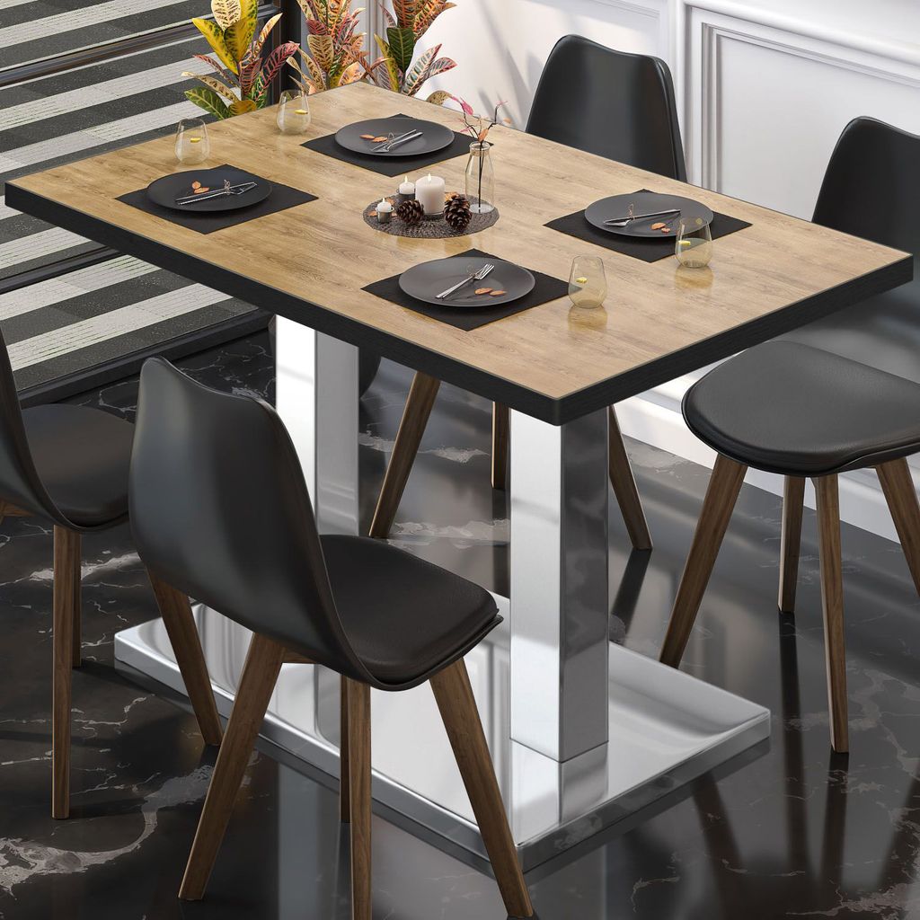 BM | Bistrotisch | B:T:H 110 x 60 x 75 cm | Eiche / Edelstahl | Rechteckig | Schwarzer Rand | Bistro Tisch Esstisch
