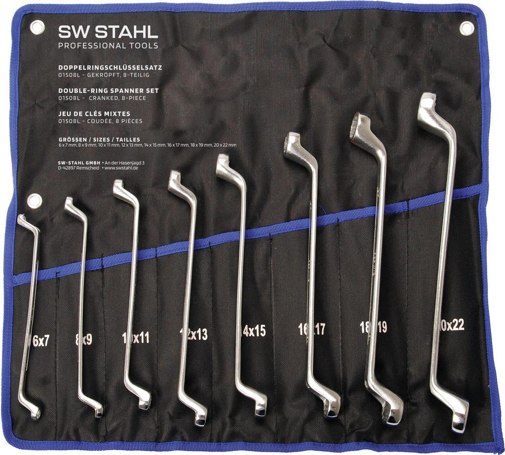 SW-Stahl 01508L Doppelringschlüsselsatz 6-22 mm, gekröpft, 8-teilig