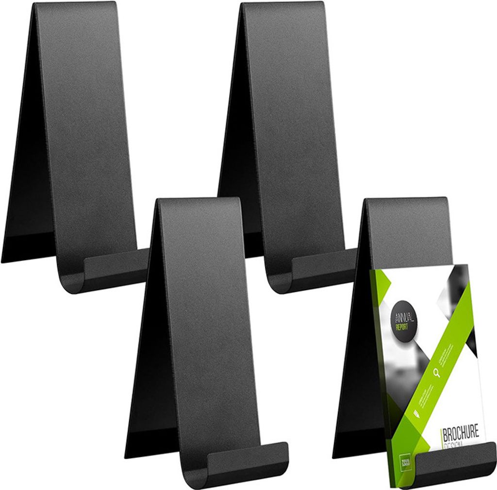 4 Stück Metall Prospekthalter Schwarz, minimalistisches Design, L 22,85 x B 10,16 x H 2 cm