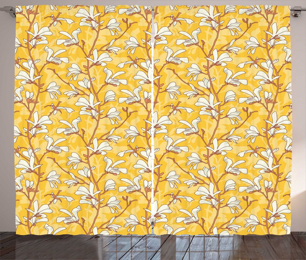 ABAKUHAUS Magnolie Rustikaler Vorhang, Pastell Flourishing Baum, Wohnzimmer Universalband Gardinen mit Schlaufen und Haken, 280 x 225 cm, Blasse Or...