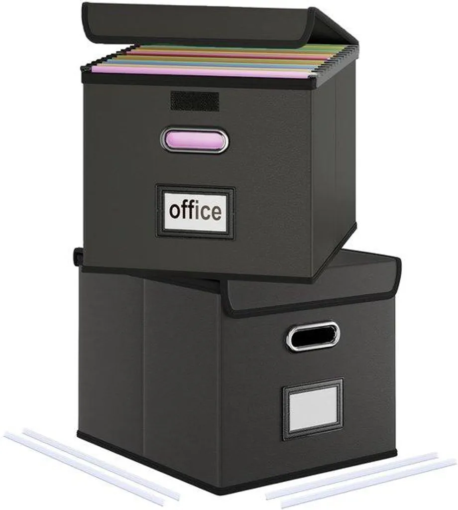Boîte à documents A4 grise aspect cuir avec couvercle rabattable chic