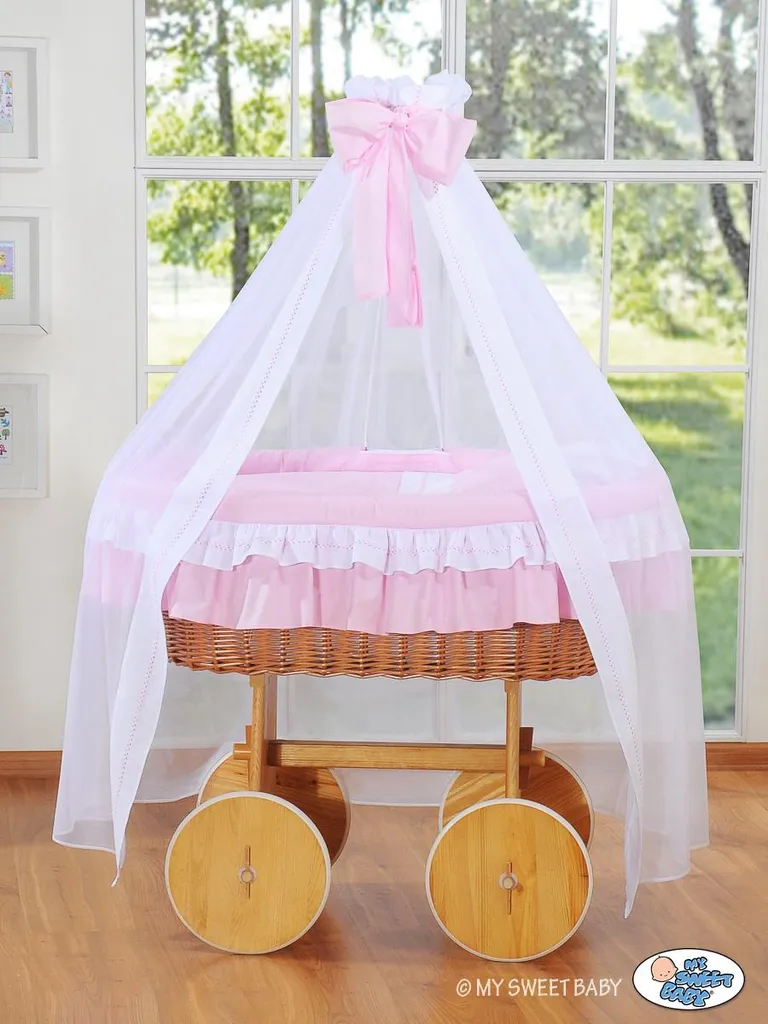 Couffin en Osier avec Flèche de Lit Bell Amy Rose pour Bébé Fille
