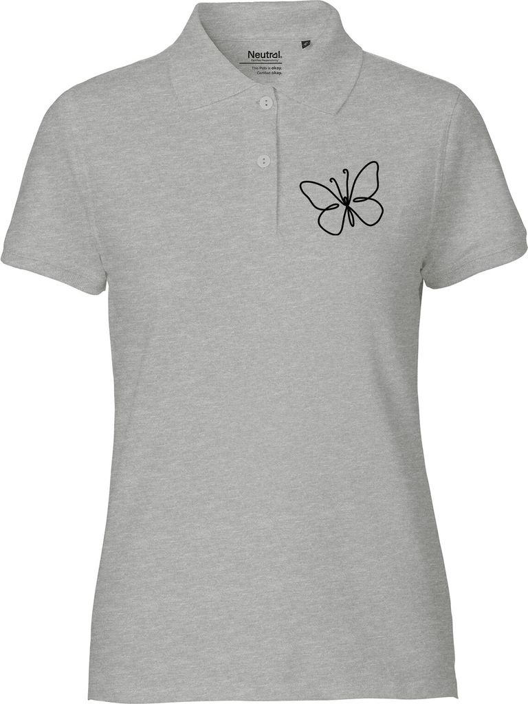 Huuraa Damen Polo Shirt Schmetterling Silhouette M Sport Grey Bio Baumwolle Fairtrade Poloshirt Geschenkidee