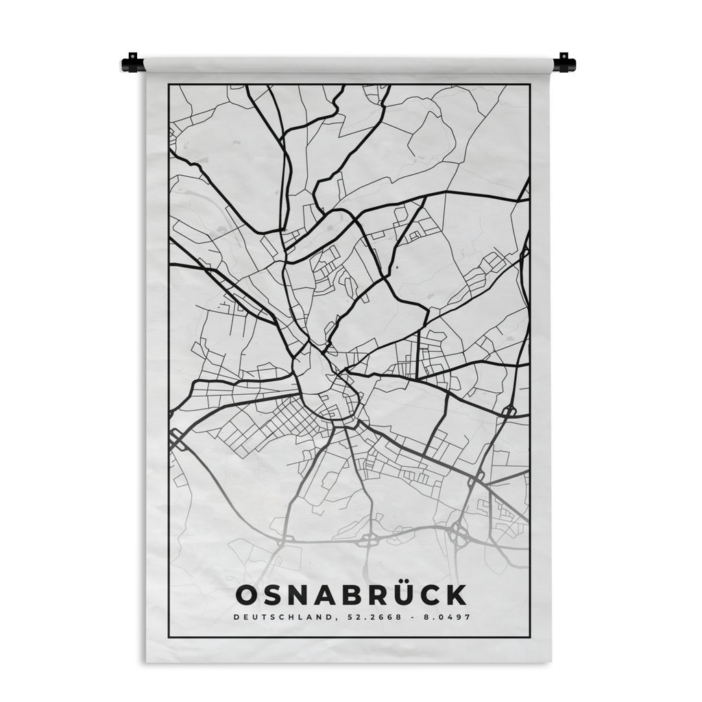 MuchoWow Wandteppich Wandbehang Stadtplan - Osnabrück - Karte 120x180 cm Tapisserie Dekoration Wandtuch - Schlafzimmer - Dekorationen für das Haus