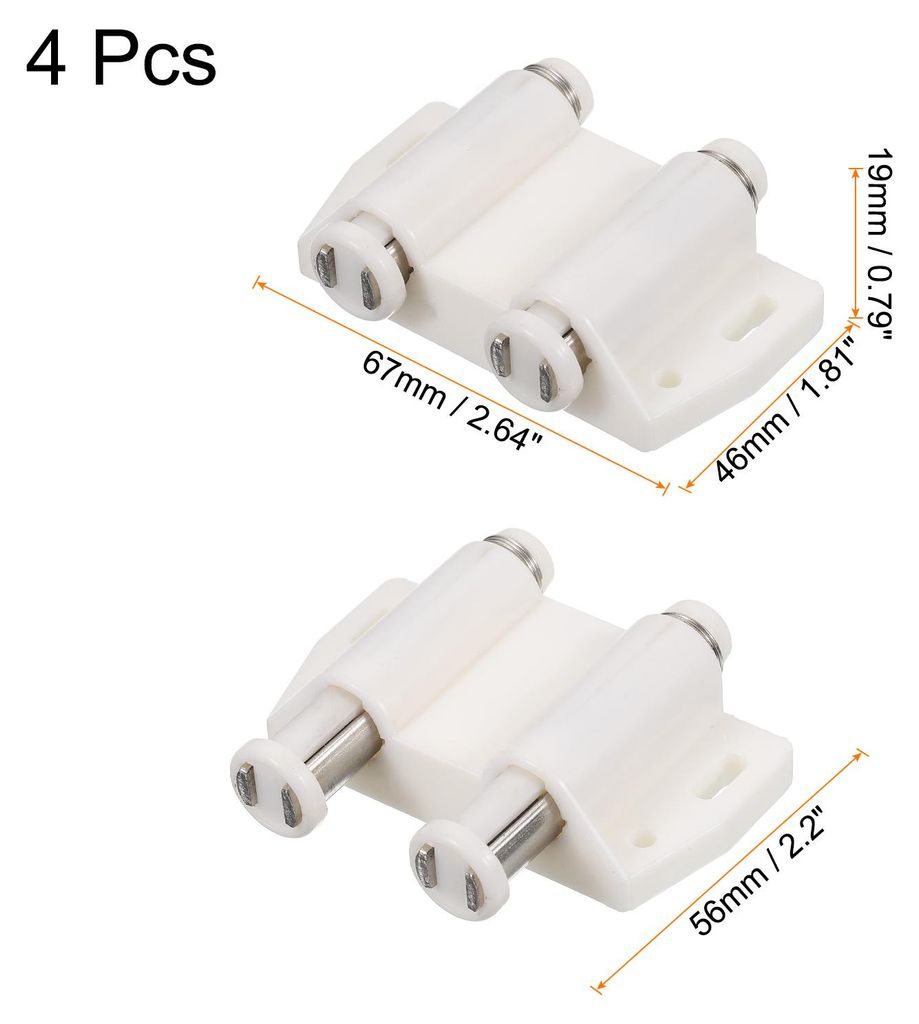 Doppelter magnetischer Druckverschluss aus schwarzem PE-Kunststoff fš¹r Schranktš¹r und Fensterl?den, 4 Stš¹ck wei?