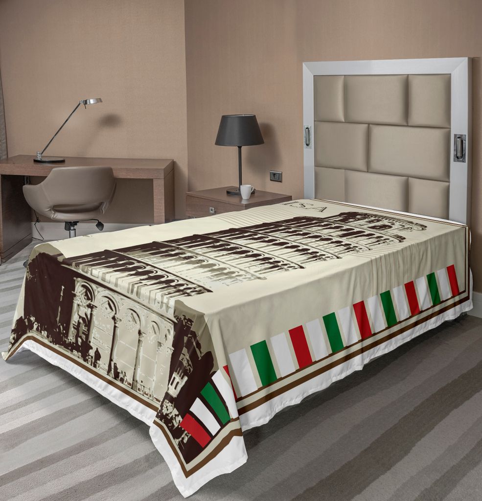 ABAKUHAUS Pisa Bettlaken, Vintage-Stil Illustration der italienischen Zeichen mit Linien in Land-Flaggen-Farben, weiches bequemes oberes Bettlaken ...