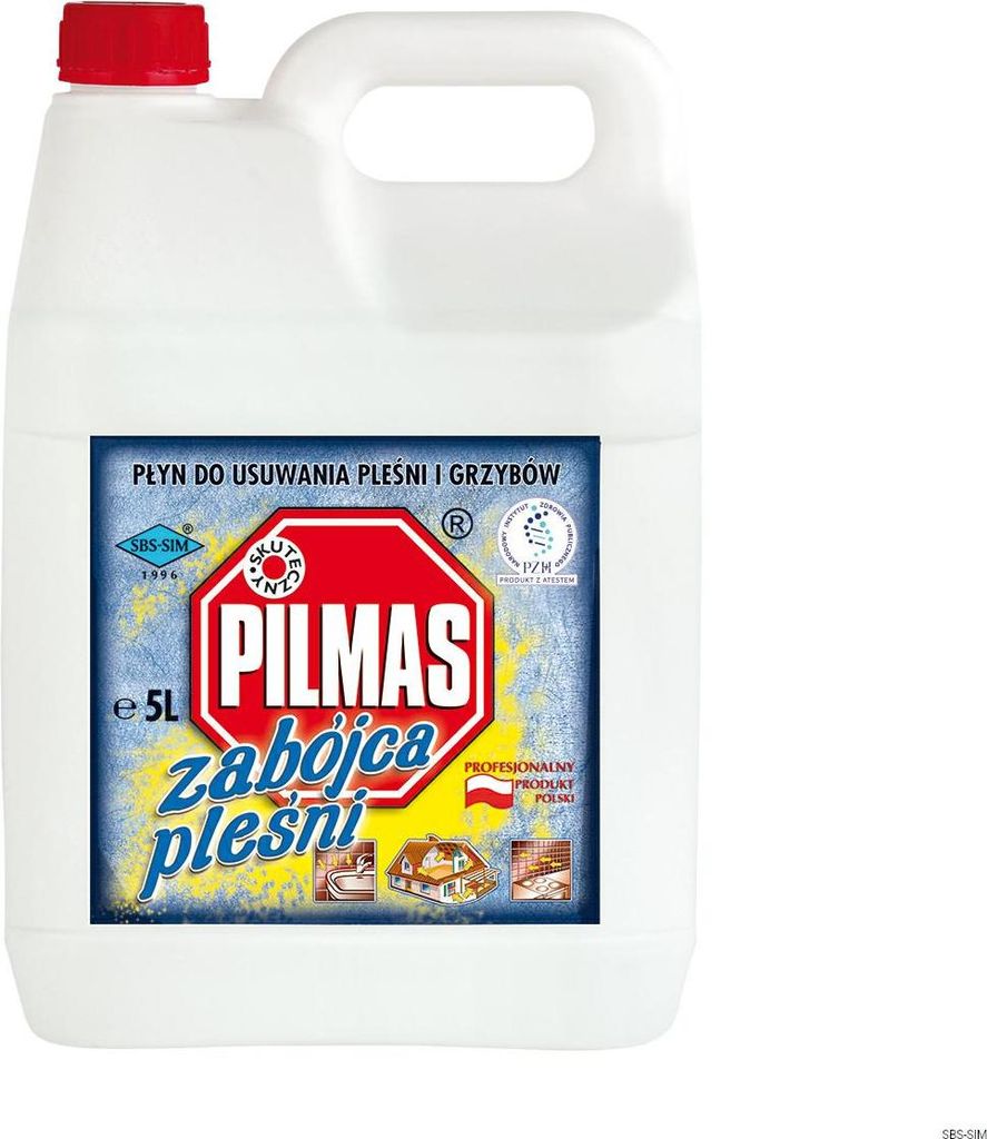 A white plastic jug with a red cap, featuring a label with product information and branding.