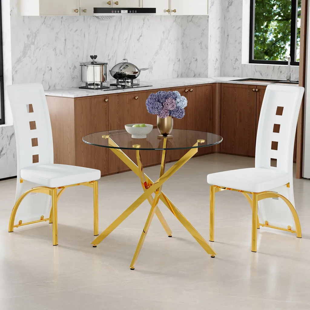 Petit Ensemble Repas Table en Verre et 2 Chaises Blanches Gain de Place - 3