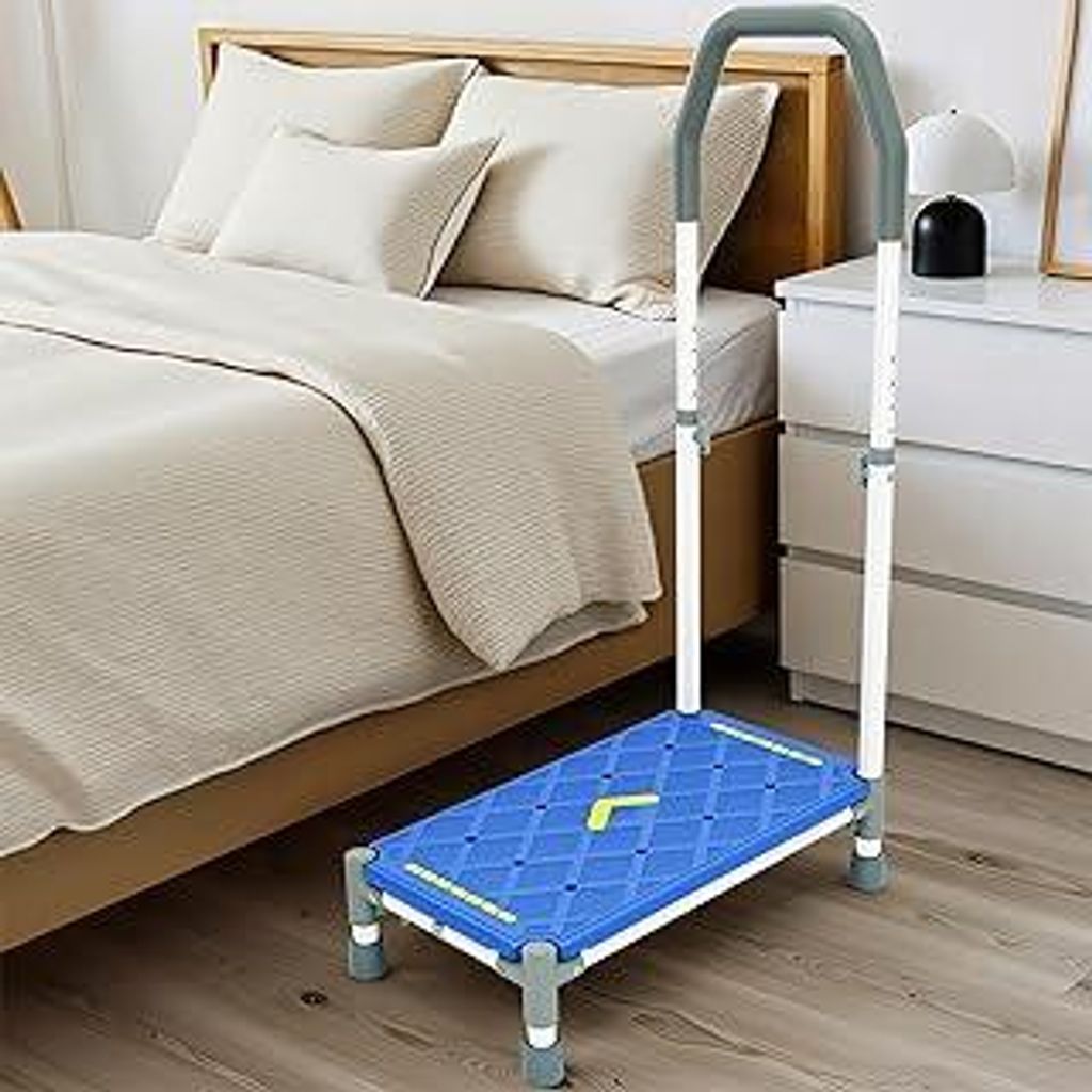 LITTNEO Tritthocker 55cm Trittfläche–Armlehnen höhenverstellbar,bis 225 kg,Nachtleuchtstreifen,rutschfest–Für hohe Betten Wohnmobile,Küche,...