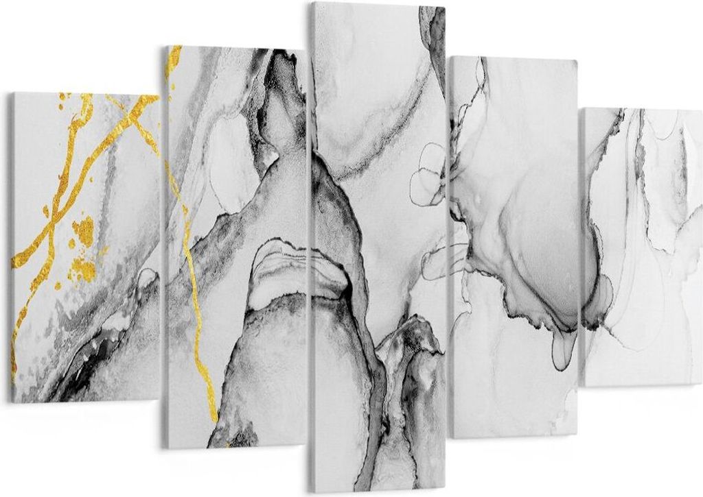 Bild auf Leinwand - Leinwandbild - 5 Teile - Stein Abstraktion Kontrast - 150x100cm - Wand Bild - Wanddeko - Wandbilder - Leinwanddruck - Bilder - ...