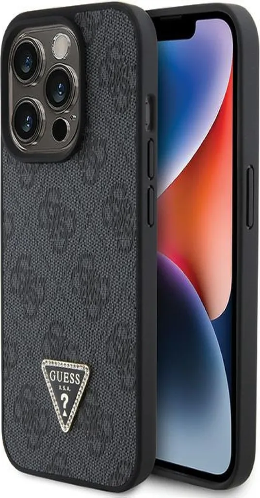 Cover Guess iPhone 15 Pro Pelle 4G Triangolo Diamante - Originale Nero