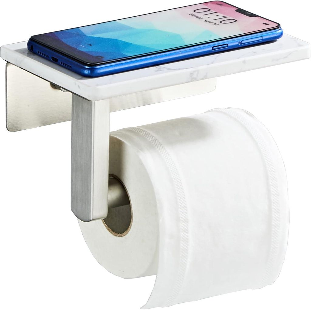 Porte-Papier Toilette in Nickel Brossé Avec Etagère, Acier Inoxydable 304, Stützwandgemälde in Marbre Avec Rangement