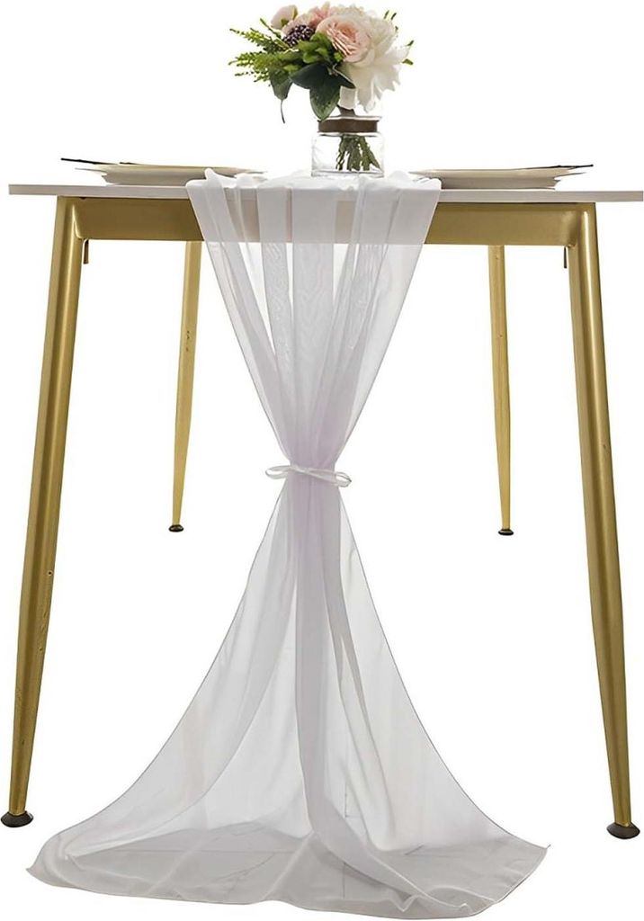 Tischläufer Chiffon Weiß, 70x300 cm Tischband Weiß Stoff Tüll Waschbar Tischdeko Hochzeit Table Runner, Küche Tisch Dekoration Drinnen Urlaub ...