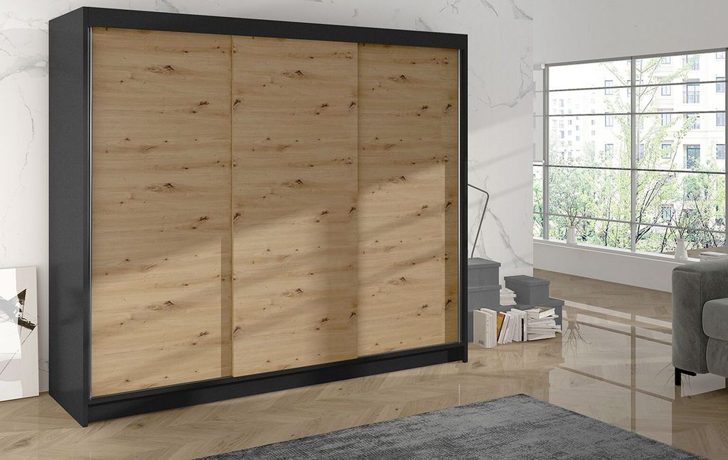 Šatní skříň DANIELLA 2 - šířka 200 cm, černá / dub artisan Obrázek produktu 