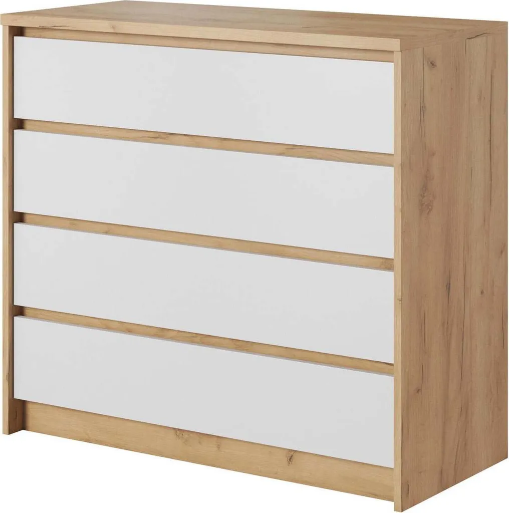Commode de Chambre Blanche 93cm Xelo - Rangement Vêtements Style Scandinave