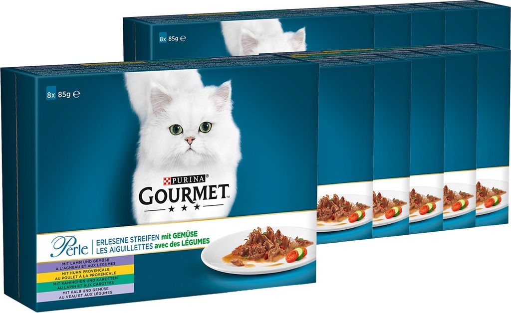 GOURMET Perle Erlesene Streifen mit Gemüse - Exotics Katzenfutter nass 10x8x85g (10er Pack (10 x 8 x 85g))