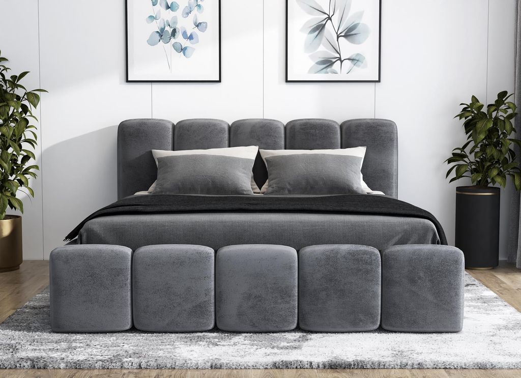 Polsterbett SONIC mit Bettkasten und Metallgestell 160 x 200 cm. Modernes Doppelbett mit Stauraum, mit Matratze. Farbe: Dunkelgrau