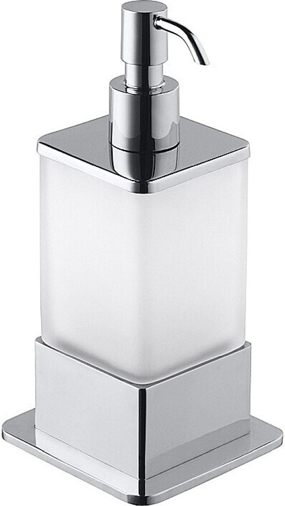 BASA Seifenspender Glas Messing Milchglas Chrom 75x180x75 mm, 200 ml für Bad & Küche >> freistehend anwendbar