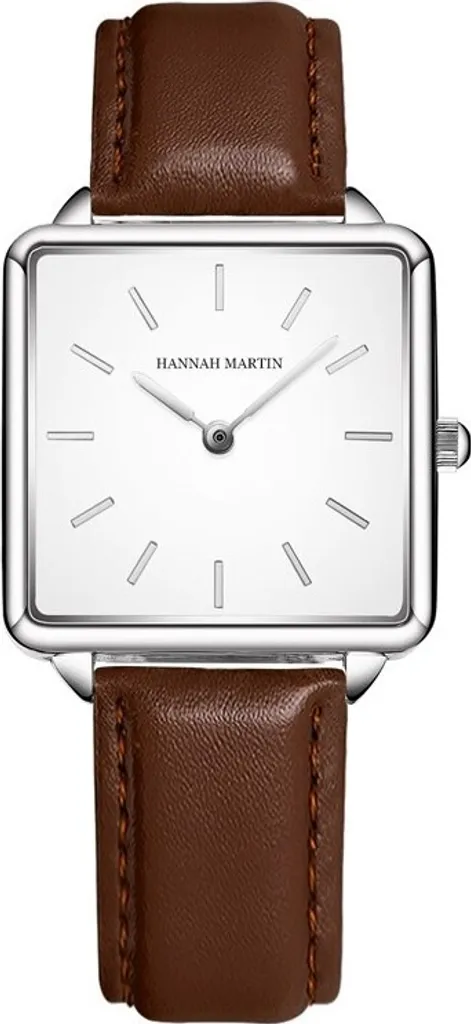 Montre-bracelet Élégante pour Femme en Cuir Marron et Acier Argent