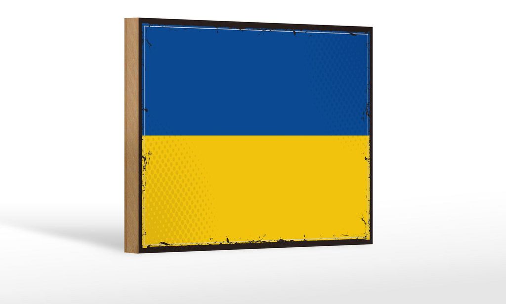 Holzschild Flagge Ukraine 18x12 cm Retro Flag of Ukraine Dekoration