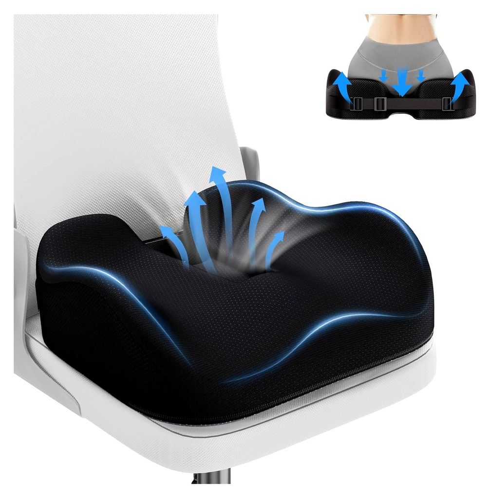 Orthopädisches Sitzkissen für Bürostühle, Ergonomisches Kissen für Hüfte, Steißbein, Coccyx, Ischias, Memory für Rollstuhl, Autositz, Gamin...