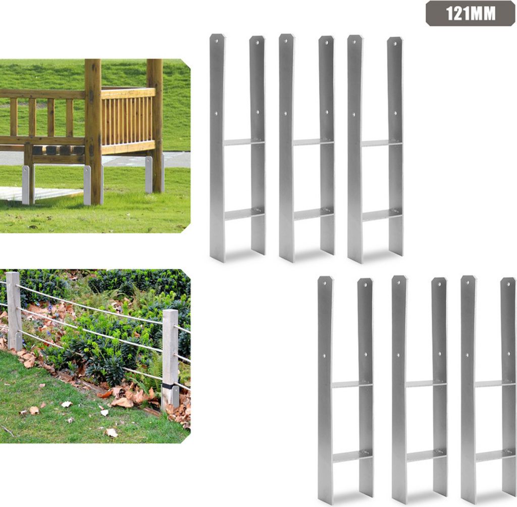 Jopassy 6 Stück Pfostenanker 121MM H-Pfostenträger H-Anker 600 mm Länge Pfostenschuh für Carport Silber