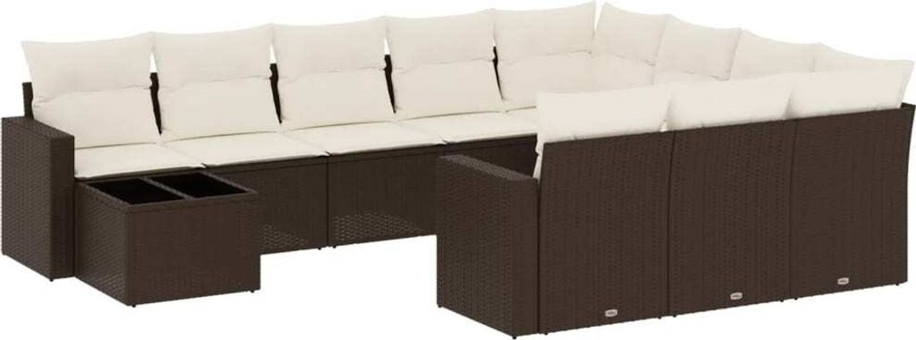 vidaXL 11-tlg. Garten-Sofagarnitur mit Kissen Braun Poly Rattan