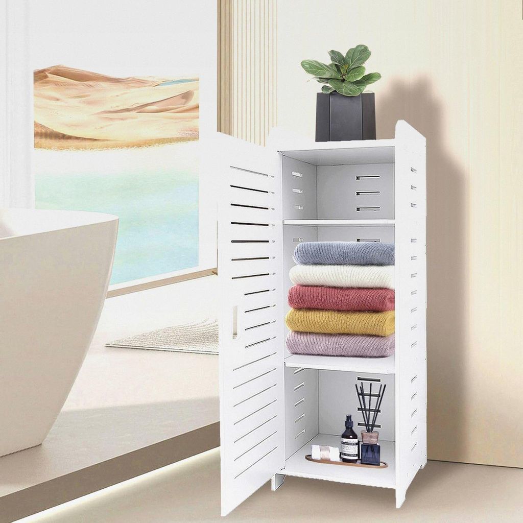 Schmaler Badezimmerschrank, Aufbewahrungsmöbel, kleiner Schrank für Toilette mit Tür und Regalen für kleine Räume (30 x 30 x 80 cm)