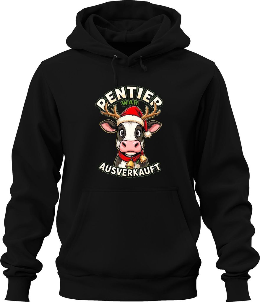 Rentier war t lustige Kuh Weihnachten Santa Geschenk Uni Hoodie Kapuzenpullover, Schwarz, M