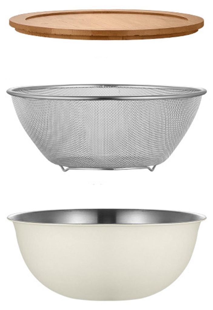 Edelstahl-Abtropfkorb-Set mit Deckel, vielseitig verwendbar, große, feinmaschige Küchenschüssel für Gemüse, Salate, Obst und Reis, 22 cm