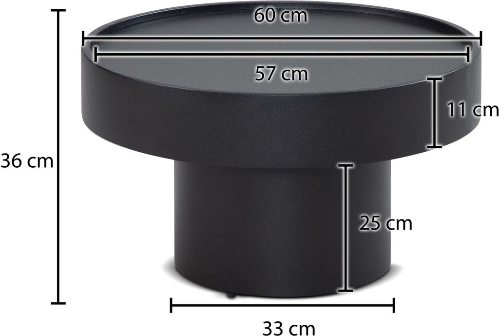 Couchtisch FineBuy Pilzform Metall Schwarz 60x60x36 cm Produktbild 2