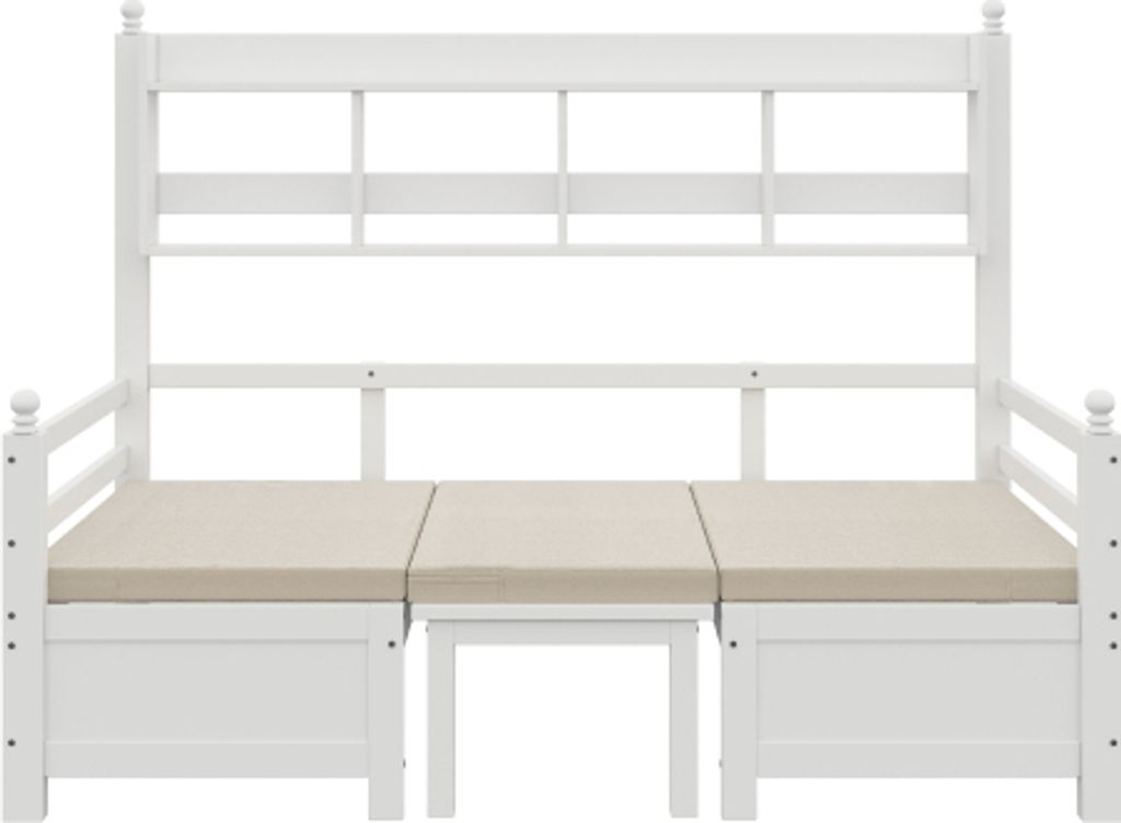 Massivholz Schlafsofa 200x90cm Ohne Matratze Weiss 2-in-1 Bett Und Schreibtisch Multifunktionales Frei Umbaubar Mit Buecherregal Zur Aufbewahrung