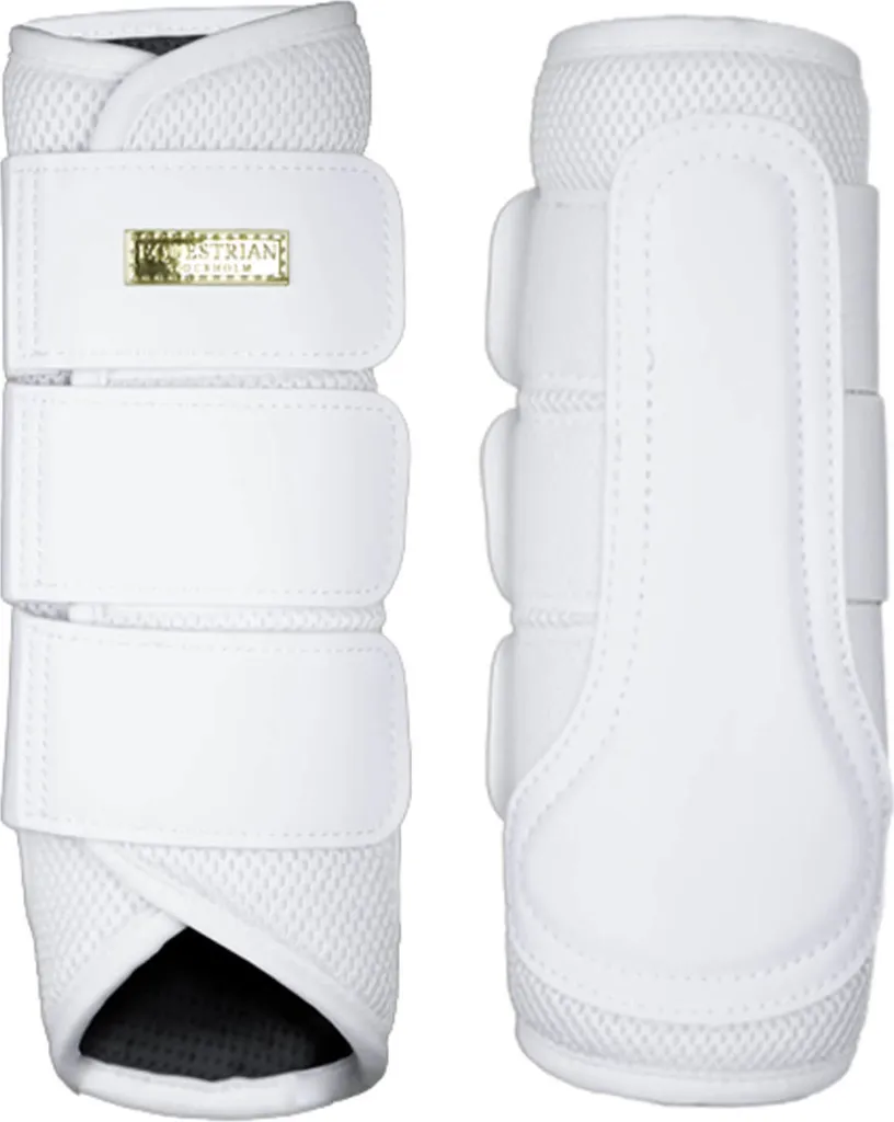 Guêtres de protection mesh blanc et finitions dorées pour le dressage M