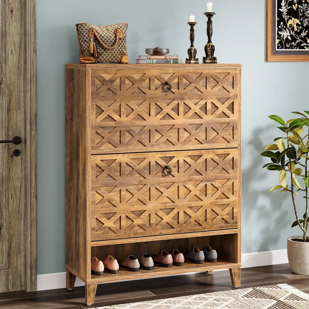 Commode à Chaussures en Bois avec Étagères Réglables et Design Compact