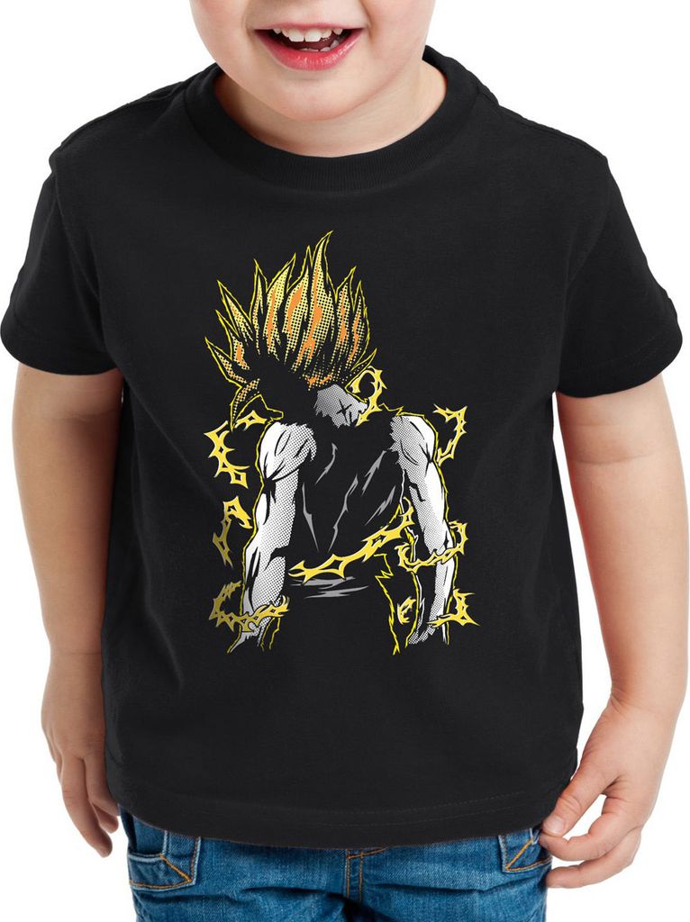 style3 Goku Pop-Art Power Kinder T-Shirt Anime Manga Son Sayajin God Modus Power Training Schwarz