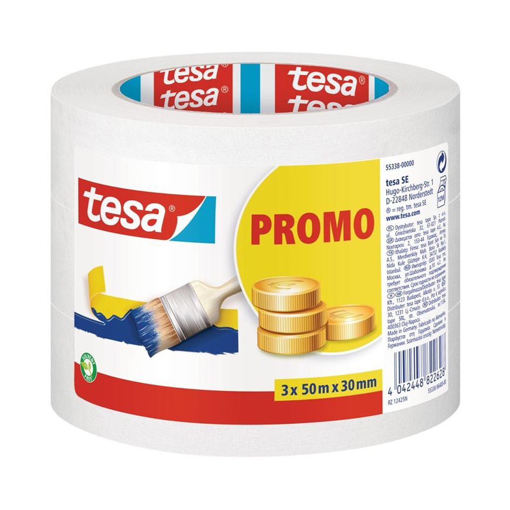 tesa Kreppband 3er Pack 3 x (50 m x 30 mm), transparent Produktbild 