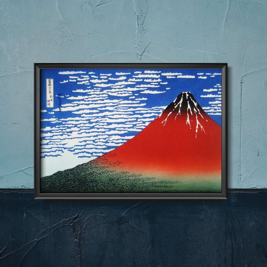 Poster - Canvas - Leinwand - 42 cm x 29,7 cm - Red Fuji Southern Wind Klar Morgen Katsushika Hokusai