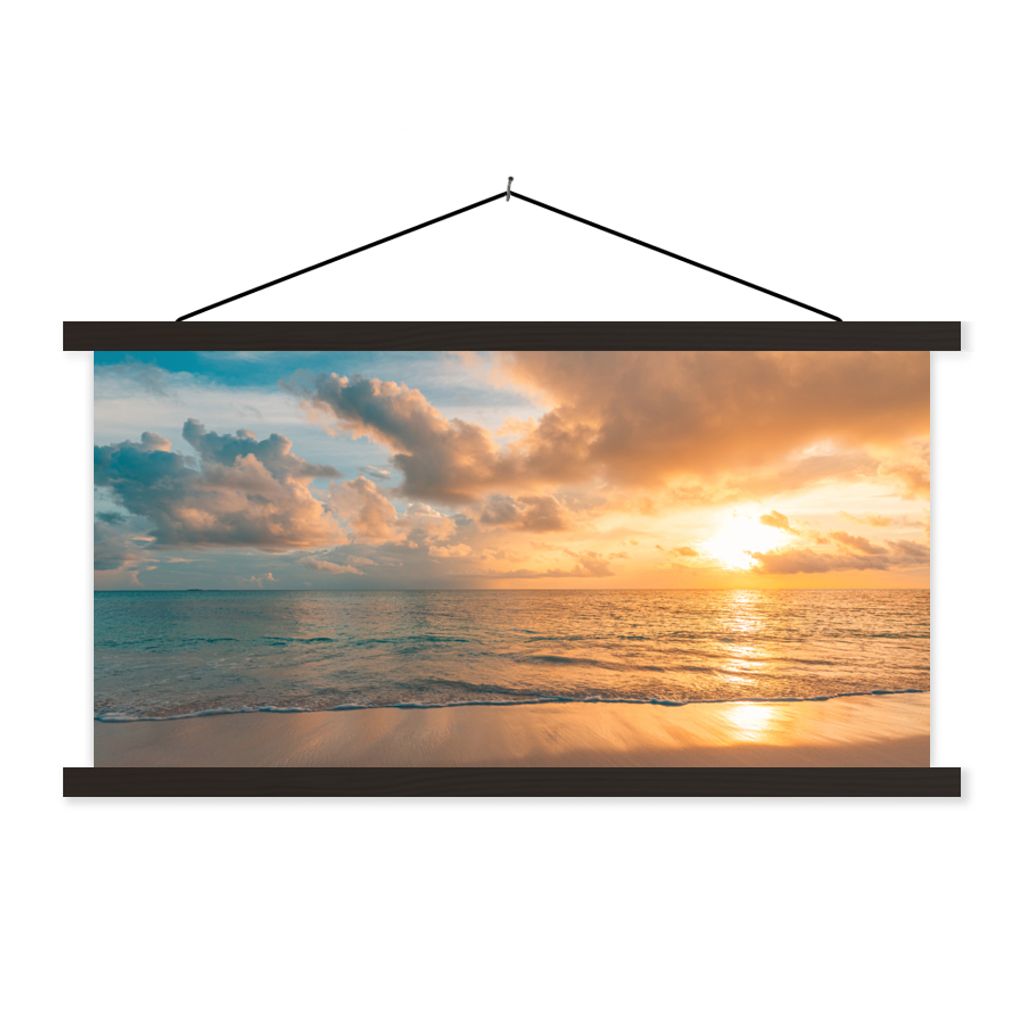 MuchoWow Textilposter Strand - Sommer - Sonnenuntergang - Wolken - Meer 120x60 cm mit schwarzem Rahmen - Dekoration Schlafzimmer