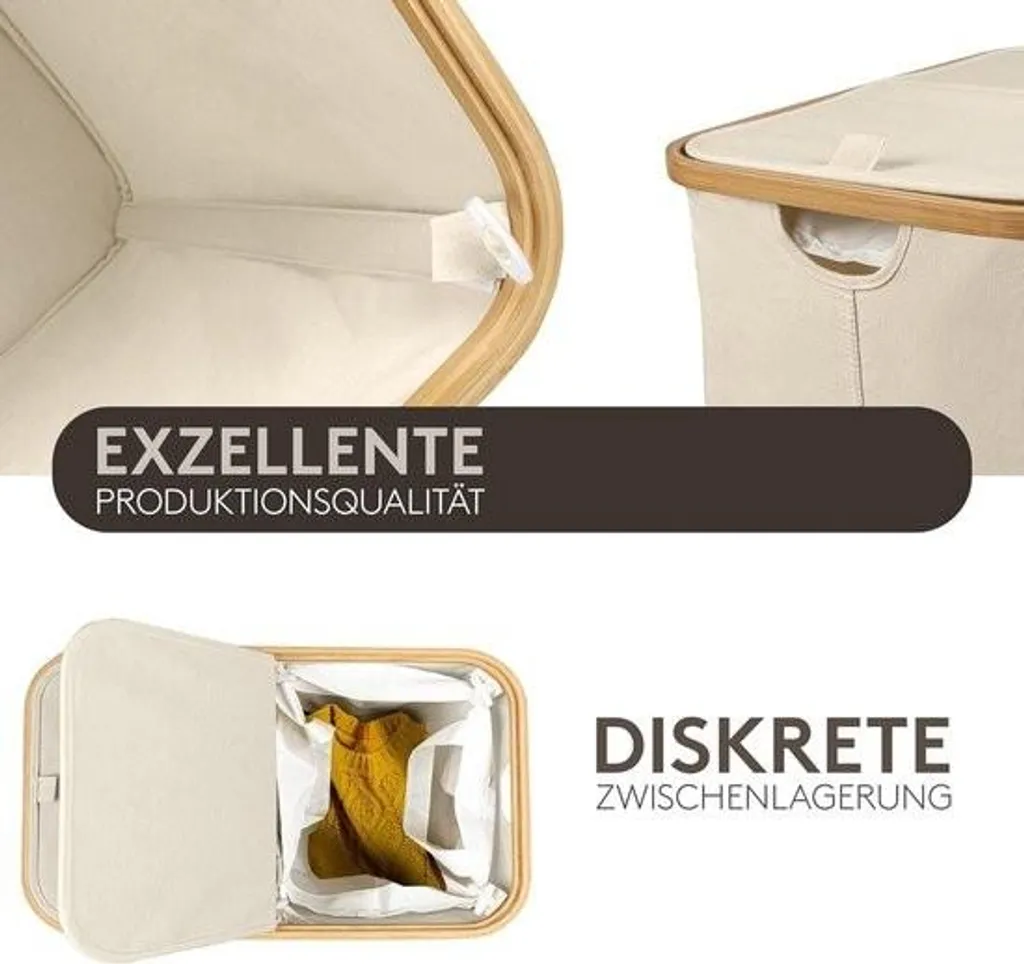 Panier à linge 150L avec couvercle et double trieur de linge en bambou - 4