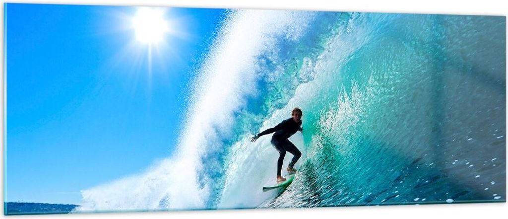 Bilder auf glas - Windsurfing strand ozean spaß - 140x50cm - Glasbilder - Wandbilder - Kunstdruck - zum Aufhängen bereit - Wanddekoration aus Gla...