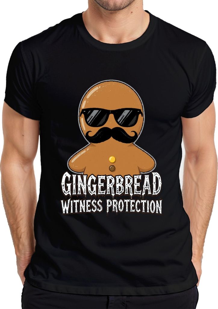 Gingerbread Witness Protection Weihnachten lustig Schnurrbart Herren T-Shirt, Schwarz, XXL