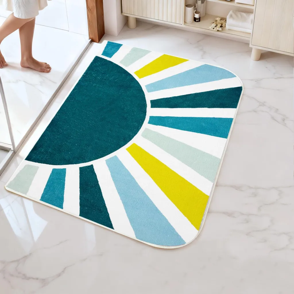 Tapis de sortie de bain pour enfant 60x91 cm turquoise motif arc-en-ciel